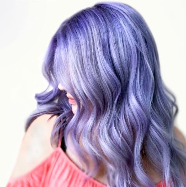 lilac hair coloring on woman with shadow rooting in frisco the colony texas