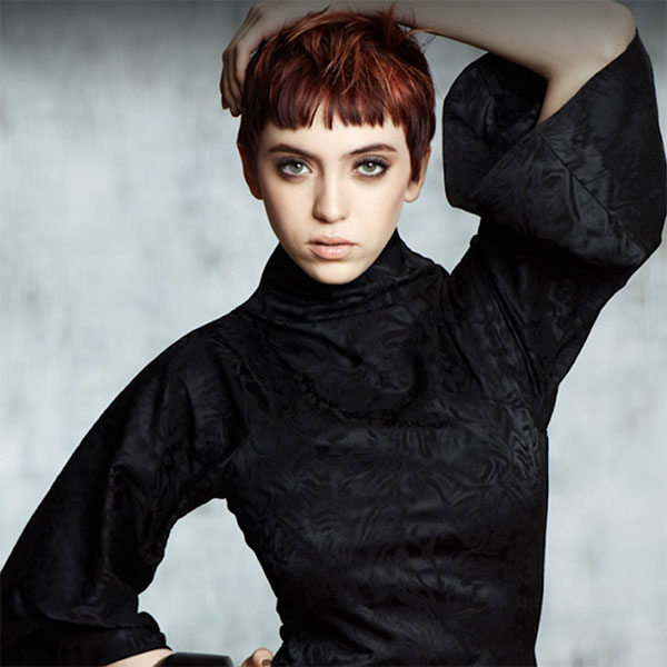 cropped red bangs womans short haircut